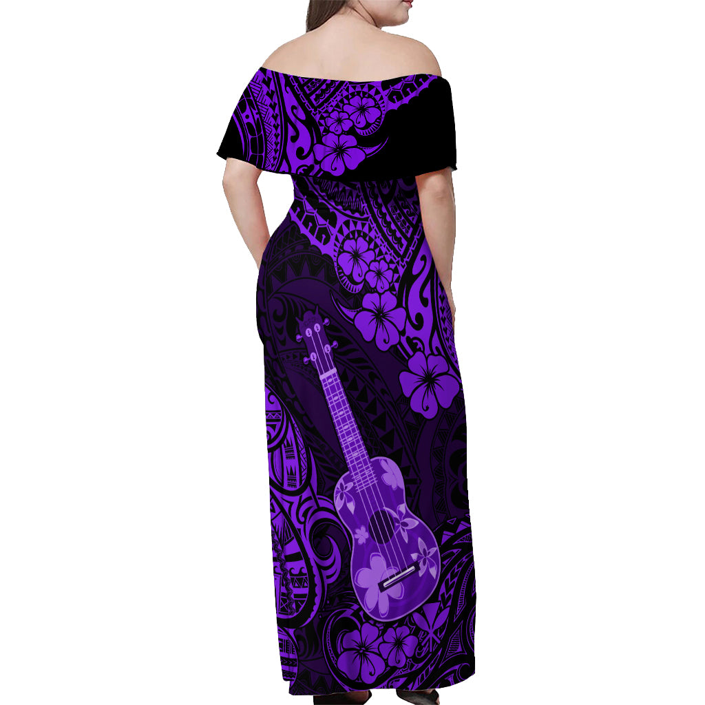 Hawaii Ukulele Off Shoulder Maxi Dress Polynesian Pattern Purple Version LT01 - Polynesian Pride