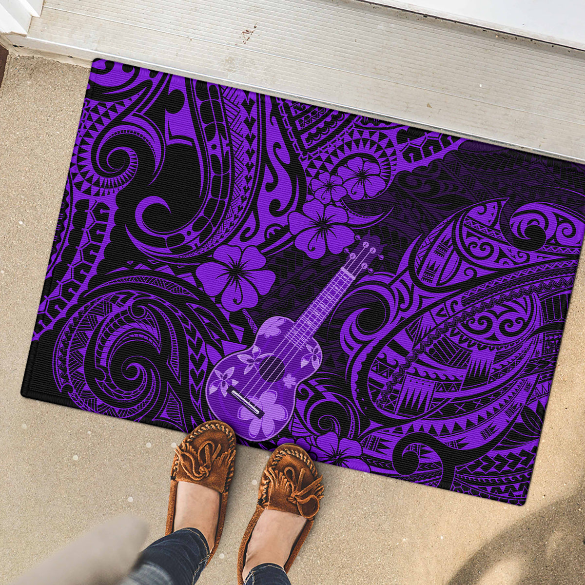 Hawaii Ukulele Rubber Doormat Polynesian Pattern Purple Version LT01 - Polynesian Pride