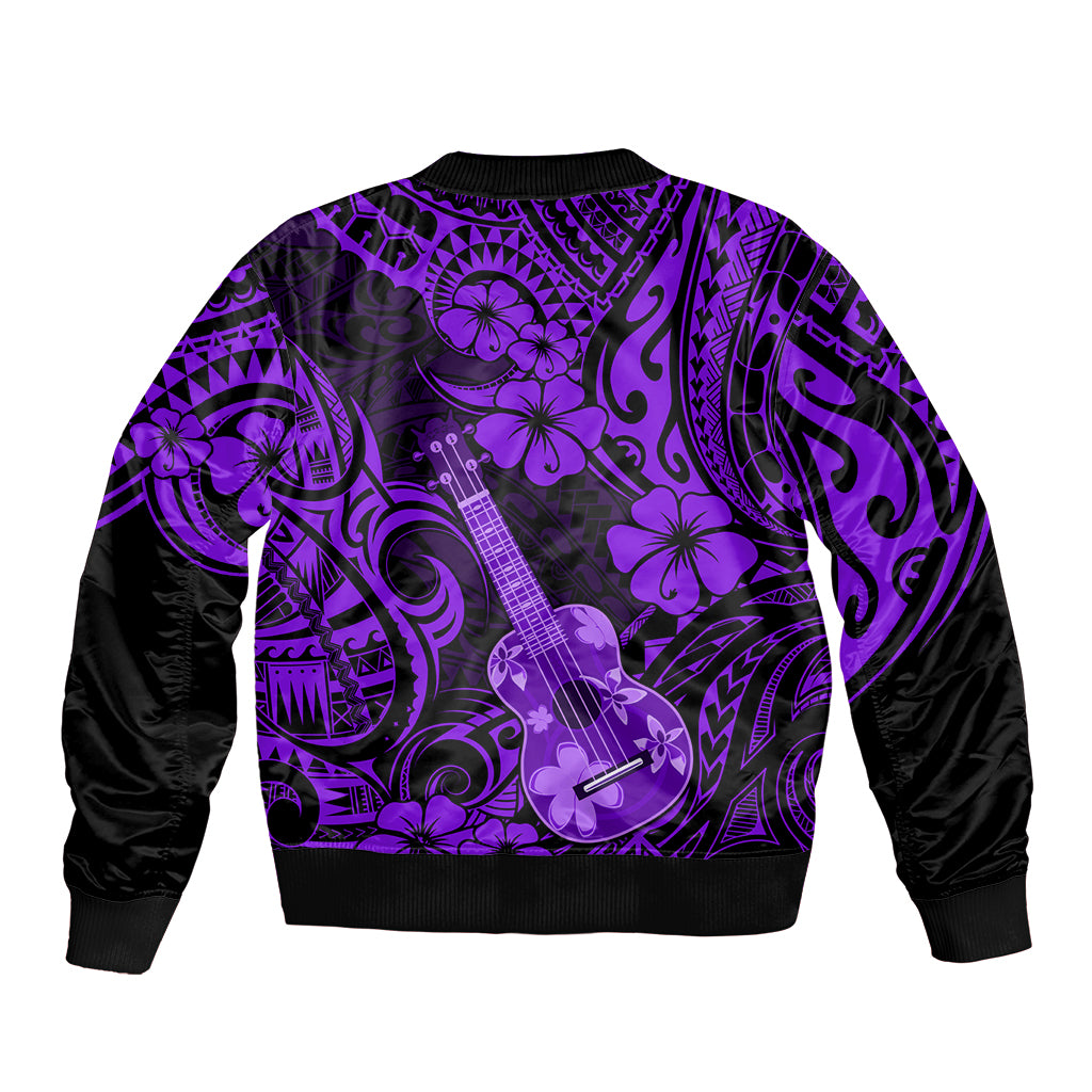 Hawaii Ukulele Sleeve Zip Bomber Jacket Polynesian Pattern Purple Version LT01 - Polynesian Pride