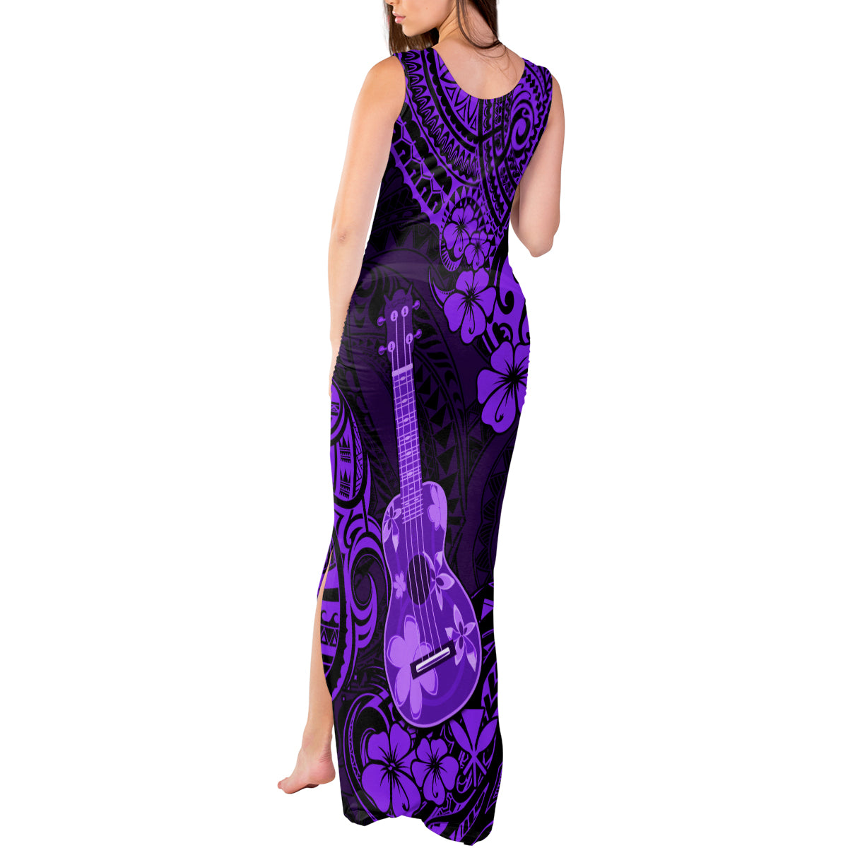 Hawaii Ukulele Tank Maxi Dress Polynesian Pattern Purple Version LT01 - Polynesian Pride