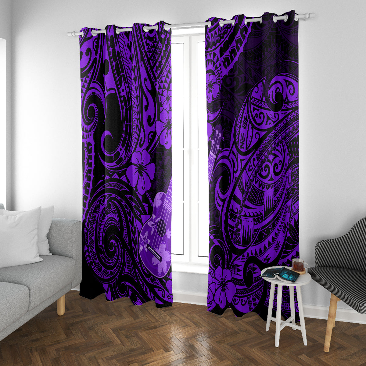Hawaii Ukulele Window Curtain Polynesian Pattern Purple Version LT01 - Polynesian Pride