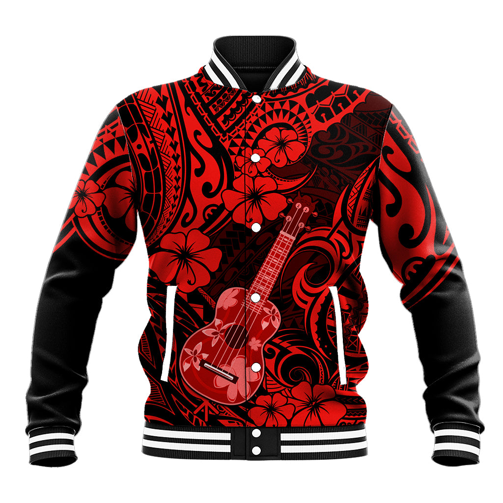 Hawaii Ukulele Baseball Jacket Polynesian Pattern Red Version LT01 Unisex Red - Polynesian Pride