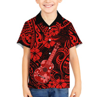 Hawaii Ukulele Family Matching Off Shoulder Maxi Dress and Hawaiian Shirt Polynesian Pattern Red Version LT01 Son's Shirt Red - Polynesian Pride