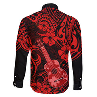 Hawaii Ukulele Family Matching Short Sleeve Bodycon Dress and Hawaiian Shirt Polynesian Pattern Red Version LT01 - Polynesian Pride