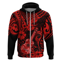 Hawaii Ukulele Hoodie Polynesian Pattern Red Version LT01 Zip Hoodie Red - Polynesian Pride