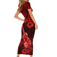 Hawaii Ukulele Short Sleeve Bodycon Dress Polynesian Pattern Red Version LT01 - Polynesian Pride