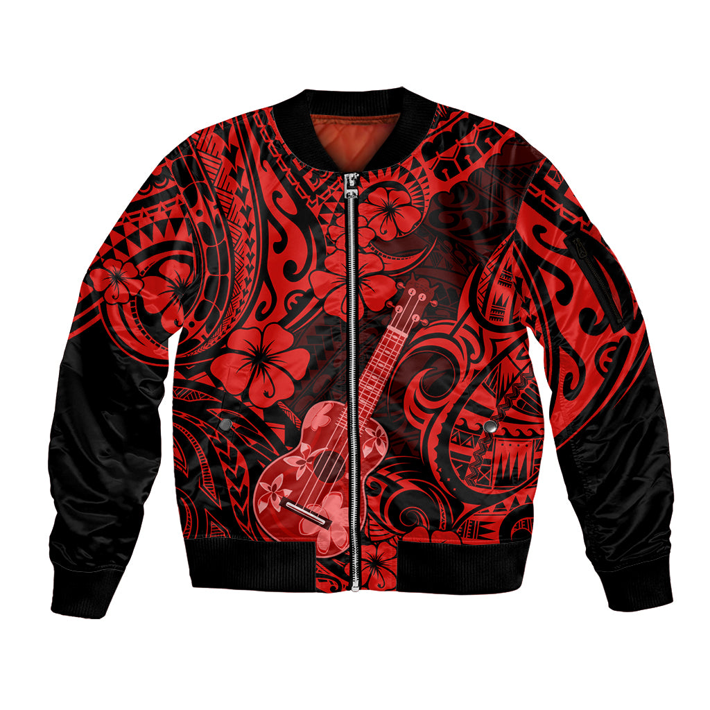 Hawaii Ukulele Sleeve Zip Bomber Jacket Polynesian Pattern Red Version LT01 Unisex Red - Polynesian Pride