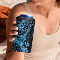 Hawaii Ukulele 4 in 1 Can Cooler Tumbler Polynesian Pattern Sky Blue Version