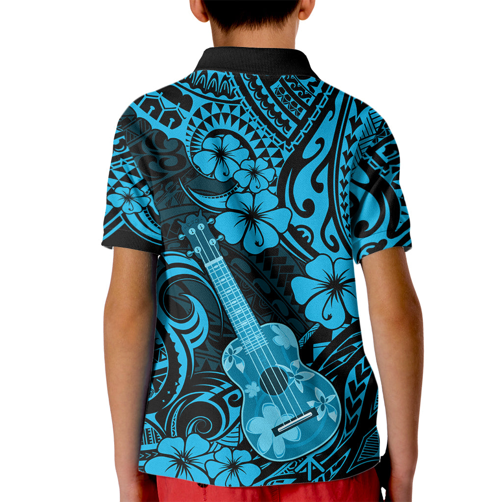 Hawaii Ukulele Kid Polo Shirt Polynesian Pattern Sky Blue Version LT01 - Polynesian Pride