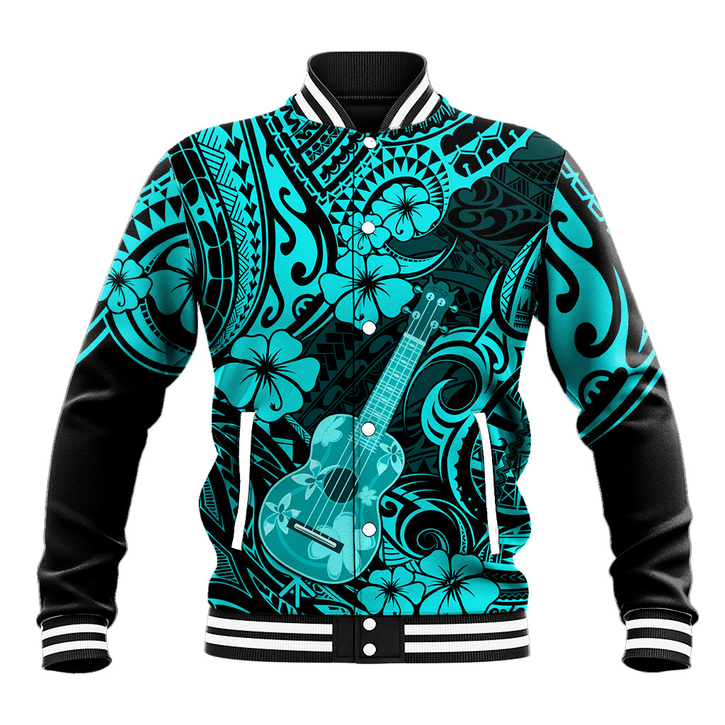 Hawaii Ukulele Baseball Jacket Polynesian Pattern Turquoise Version LT01 Unisex Turquoise - Polynesian Pride