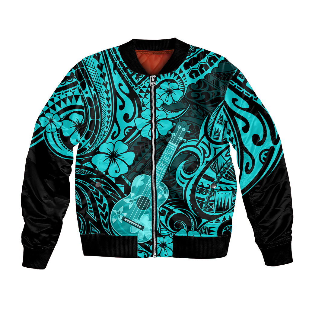 Hawaii Ukulele Bomber Jacket Polynesian Pattern Turquoise Version LT01 Unisex Turquoise - Polynesian Pride