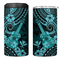 Hawaii Ukulele 4 in 1 Can Cooler Tumbler Polynesian Pattern Turquoise Version