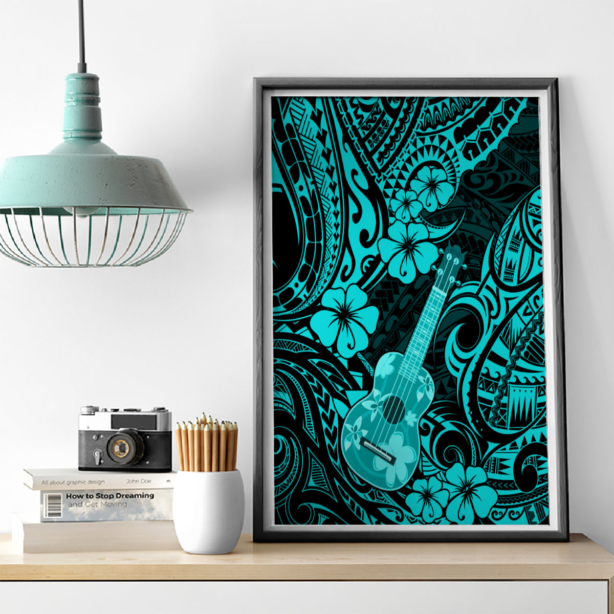 Hawaii Ukulele Canvas Wall Art Polynesian Pattern Turquoise Version LT01 - Polynesian Pride
