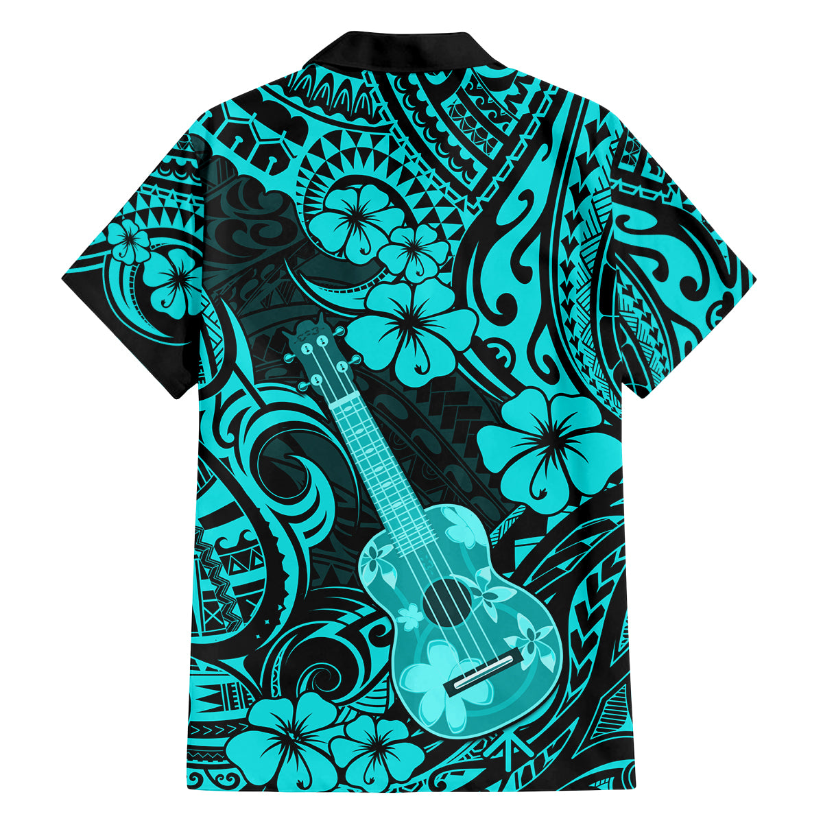 Hawaii Ukulele Family Matching Summer Maxi Dress and Hawaiian Shirt Polynesian Pattern Turquoise Version LT01 - Polynesian Pride