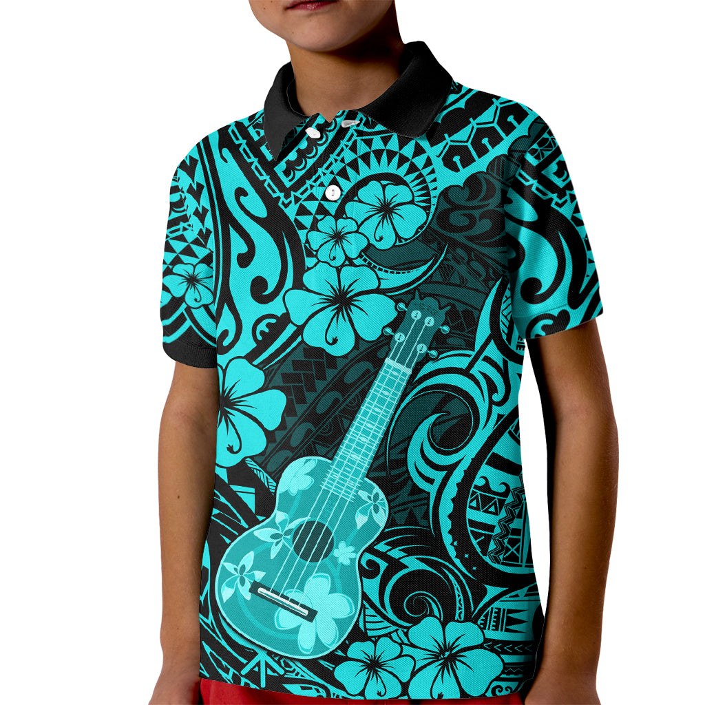 Hawaii Ukulele Kid Polo Shirt Polynesian Pattern Turquoise Version LT01 Kid Turquoise - Polynesian Pride