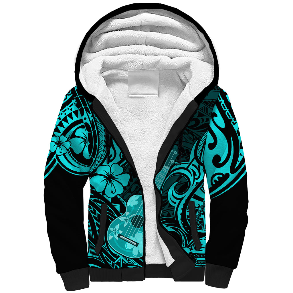 Hawaii Ukulele Sherpa Hoodie Polynesian Pattern Turquoise Version LT01 Unisex Turquoise - Polynesian Pride