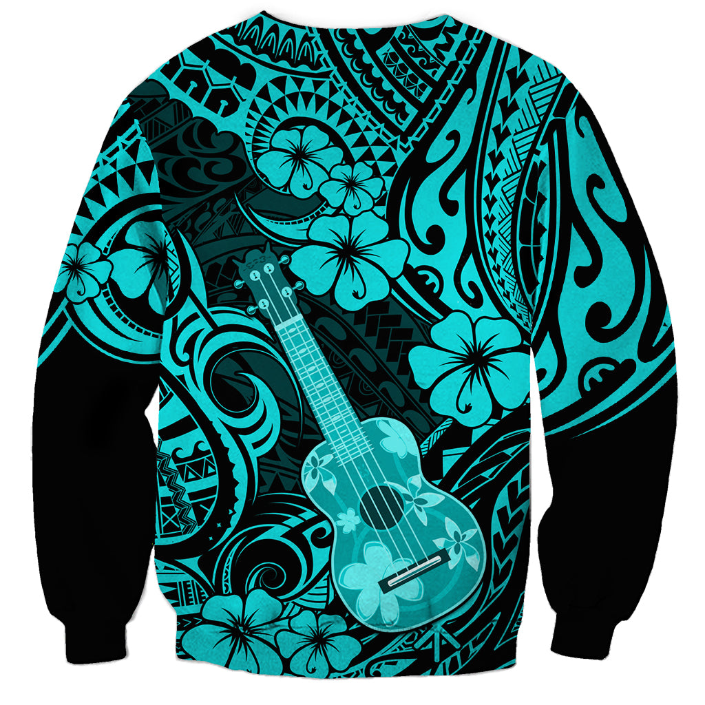 Hawaii Ukulele Sweatshirt Polynesian Pattern Turquoise Version LT01 - Polynesian Pride