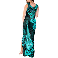 Hawaii Ukulele Tank Maxi Dress Polynesian Pattern Turquoise Version LT01 - Polynesian Pride