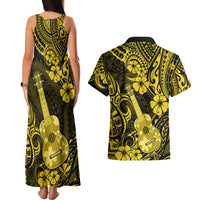 Hawaii Ukulele Couples Matching Tank Maxi Dress and Hawaiian Shirt Polynesian Pattern Yellow Version LT01 - Polynesian Pride