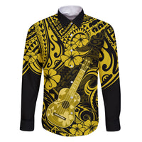 Hawaii Ukulele Family Matching Puletasi Dress and Hawaiian Shirt Polynesian Pattern Yellow Version LT01 Dad's Shirt - Long Sleeve Yellow - Polynesian Pride