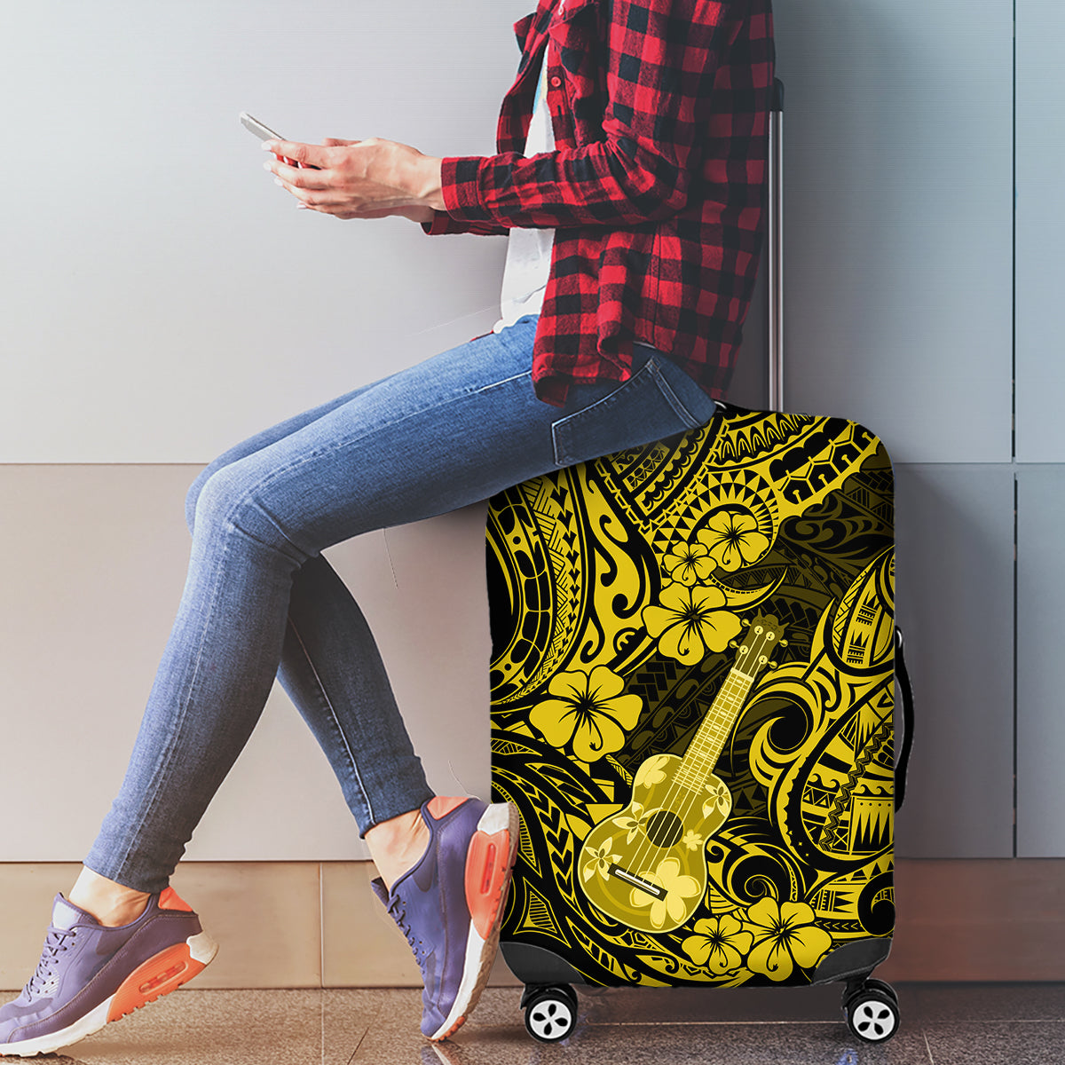 Hawaii Ukulele Luggage Cover Polynesian Pattern Yellow Version LT01 - Polynesian Pride