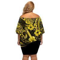 Hawaii Ukulele Off Shoulder Short Dress Polynesian Pattern Yellow Version LT01 - Polynesian Pride