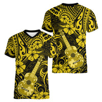 Hawaii Ukulele Women V Neck T Shirt Polynesian Pattern Yellow Version LT01 - Polynesian Pride