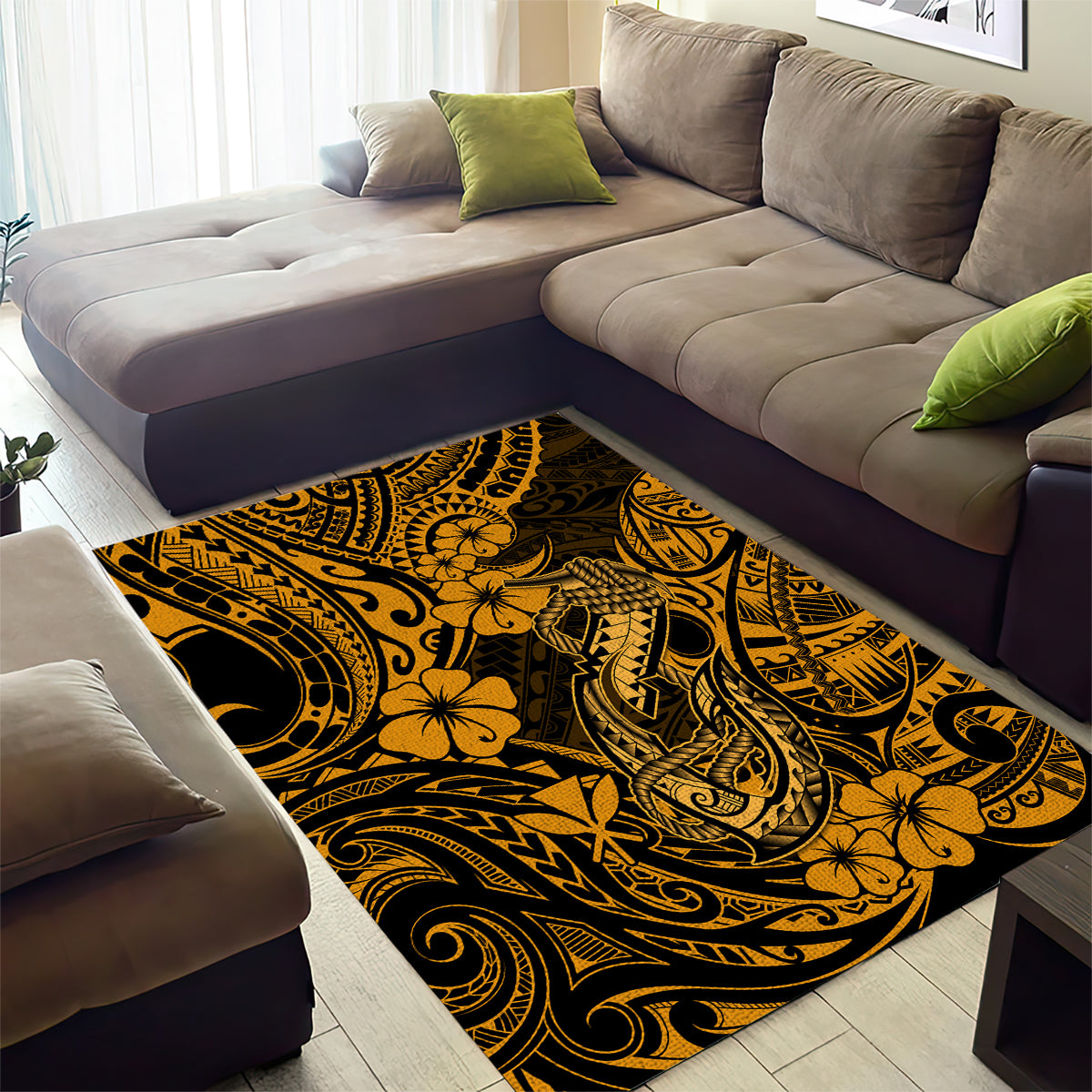 Hawaii Fish Hook Area Rug Polynesian Pattern Gold Version LT01 - Polynesian Pride
