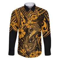 Hawaii Fish Hook Family Matching Off Shoulder Long Sleeve Dress and Hawaiian Shirt Polynesian Pattern Gold Version LT01 Dad's Shirt - Long Sleeve Gold - Polynesian Pride