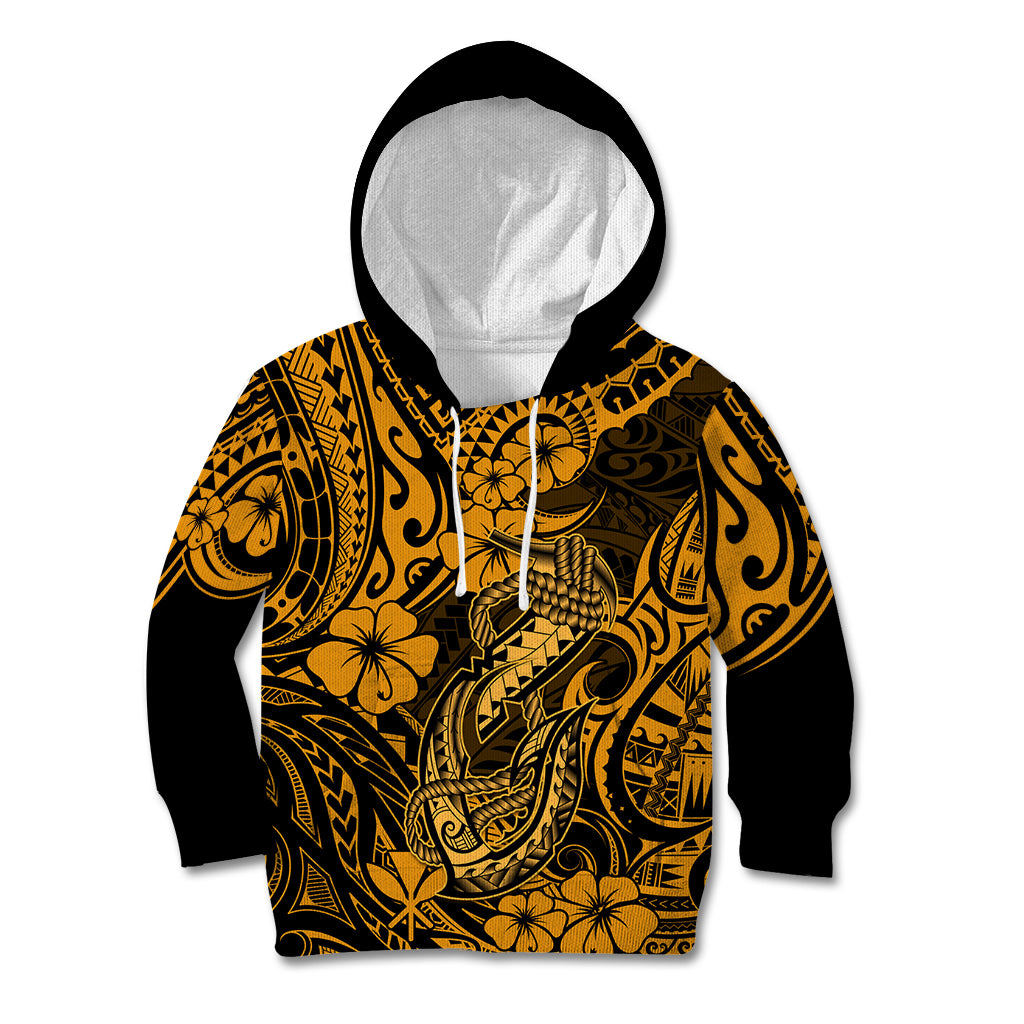 Hawaii Fish Hook Kid Hoodie Polynesian Pattern Gold Version LT01 Gold - Polynesian Pride