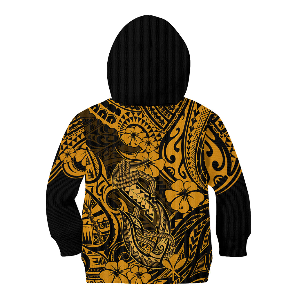 Hawaii Fish Hook Kid Hoodie Polynesian Pattern Gold Version LT01 - Polynesian Pride