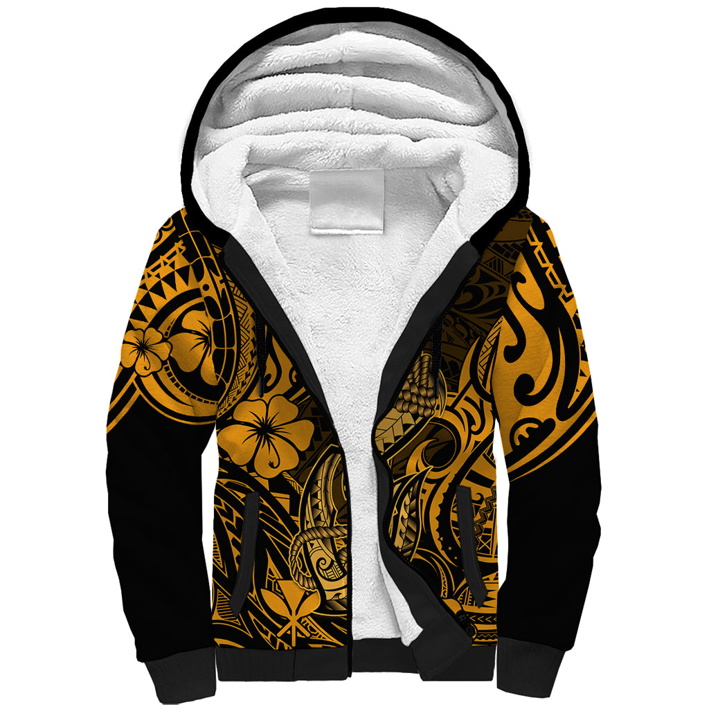 Hawaii Fish Hook Sherpa Hoodie Polynesian Pattern Gold Version LT01 Unisex Gold - Polynesian Pride