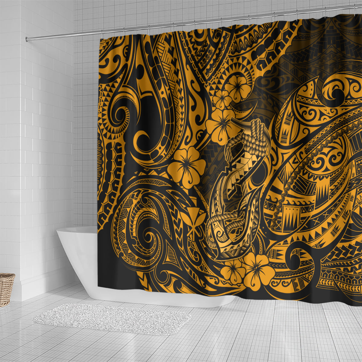 Hawaii Fish Hook Shower Curtain Polynesian Pattern Gold Version LT01 - Polynesian Pride