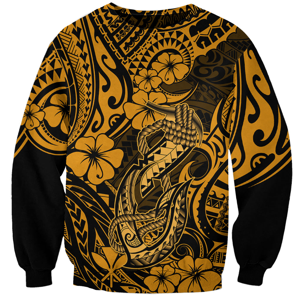 Hawaii Fish Hook Sweatshirt Polynesian Pattern Gold Version LT01 Unisex Gold - Polynesian Pride