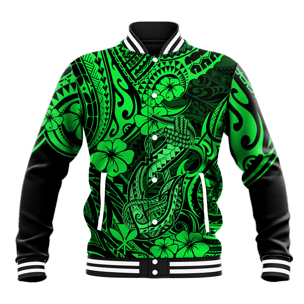 Hawaii Fish Hook Baseball Jacket Polynesian Pattern Green Version LT01 Unisex Green - Polynesian Pride