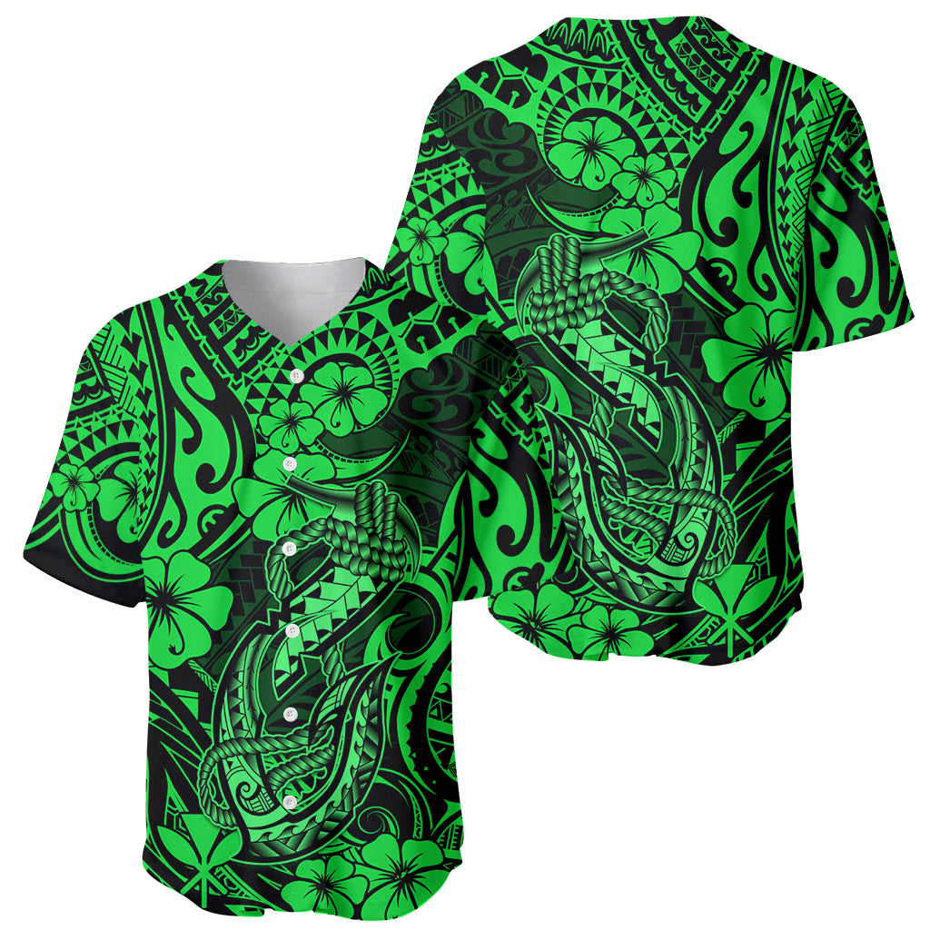 Hawaii Fish Hook Baseball Jersey Polynesian Pattern Green Version LT01 - Polynesian Pride