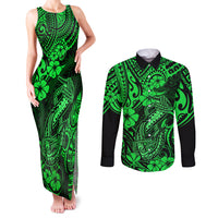 Hawaii Fish Hook Couples Matching Tank Maxi Dress and Long Sleeve Button Shirts Polynesian Pattern Green Version LT01 Green - Polynesian Pride