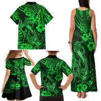 Hawaii Fish Hook Family Matching Tank Maxi Dress and Hawaiian Shirt Polynesian Pattern Green Version LT01 - Polynesian Pride