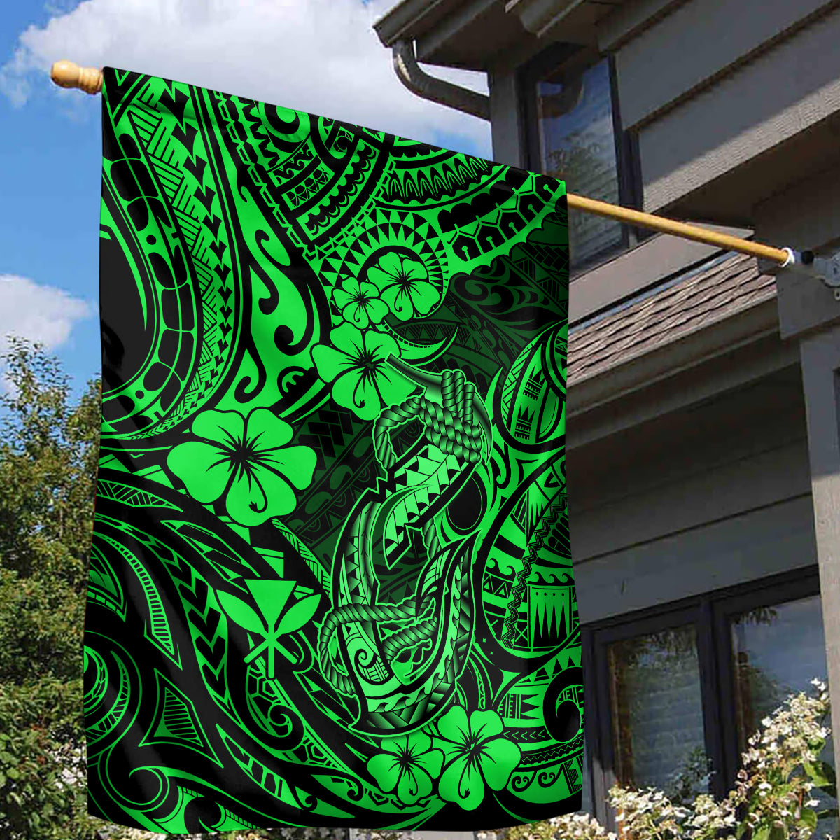 Hawaii Fish Hook Garden Flag Polynesian Pattern Green Version LT01 - Polynesian Pride