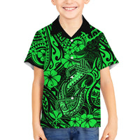 Hawaii Fish Hook Kid Hawaiian Shirt Polynesian Pattern Green Version LT01 Kid Green - Polynesian Pride