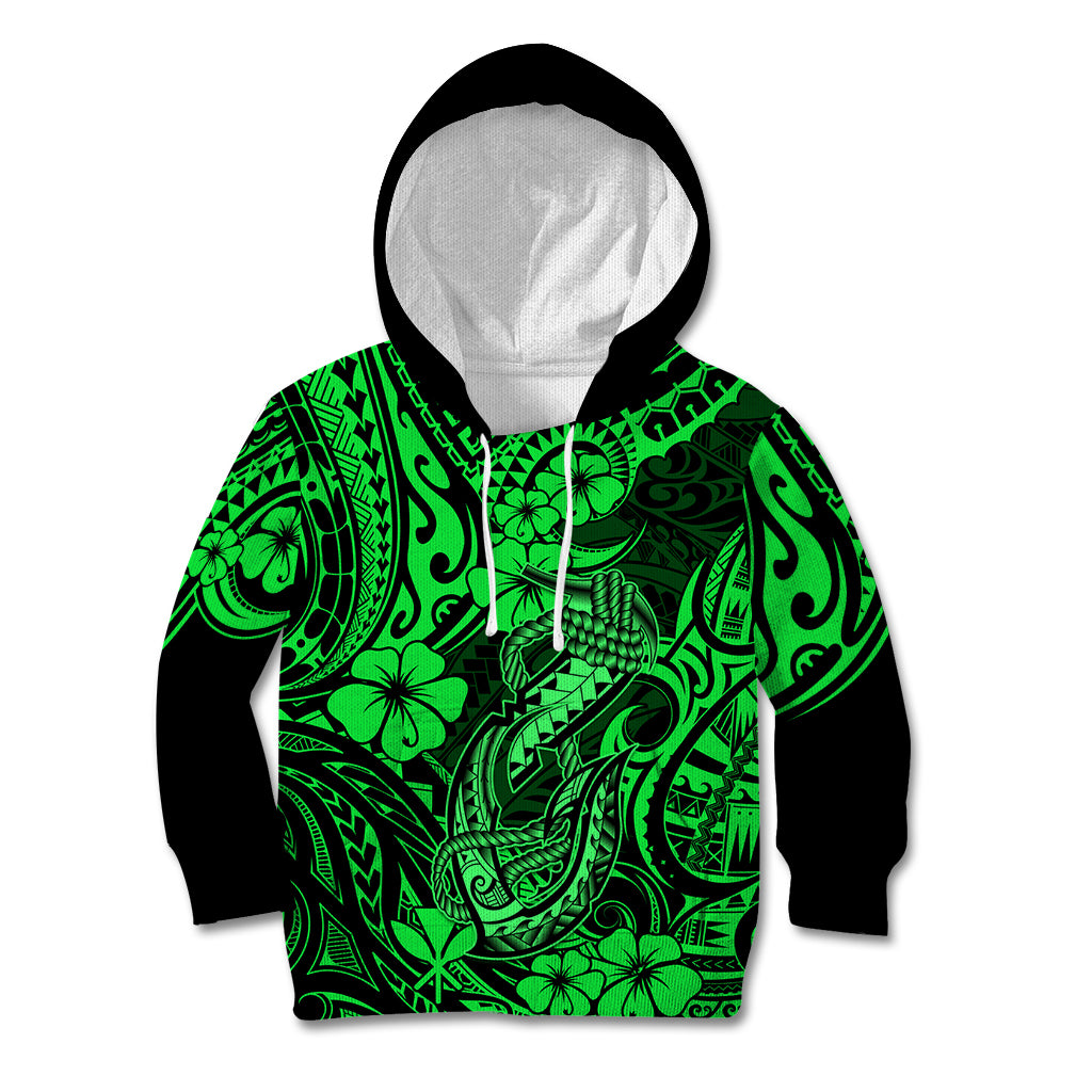 Hawaii Fish Hook Kid Hoodie Polynesian Pattern Green Version LT01 Green - Polynesian Pride