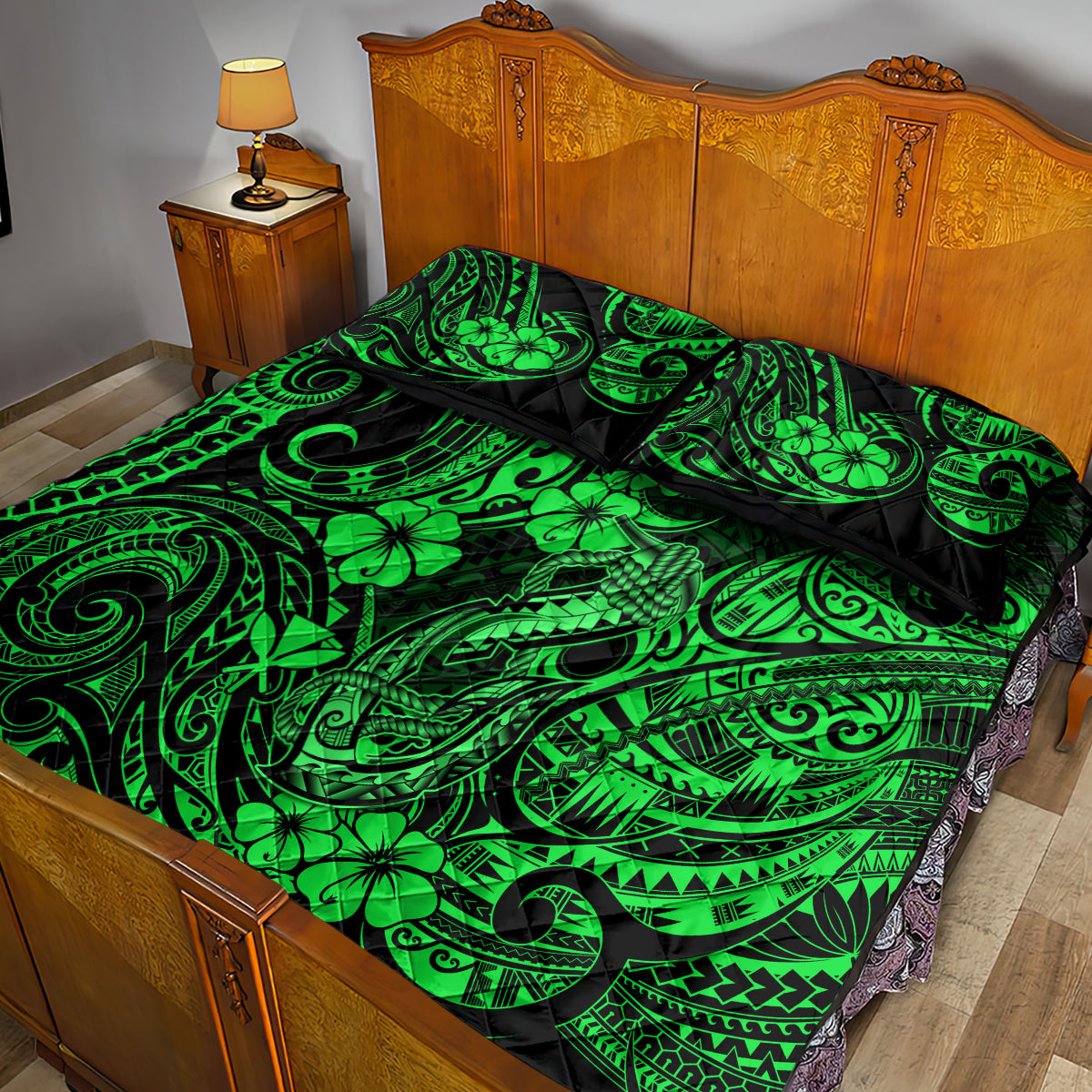 Hawaii Fish Hook Quilt Bed Set Polynesian Pattern Green Version LT01 - Polynesian Pride