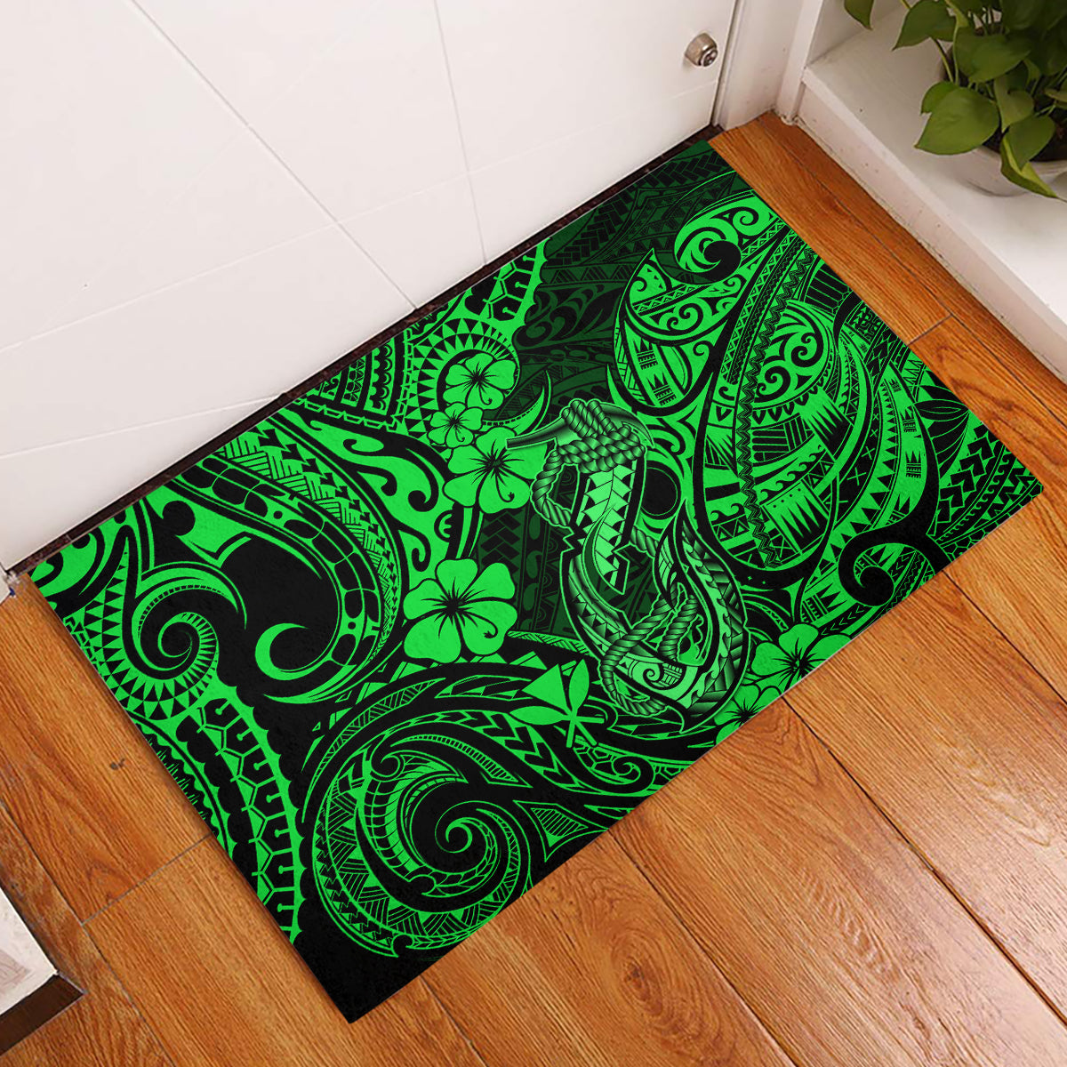 Hawaii Fish Hook Rubber Doormat Polynesian Pattern Green Version LT01 Green - Polynesian Pride