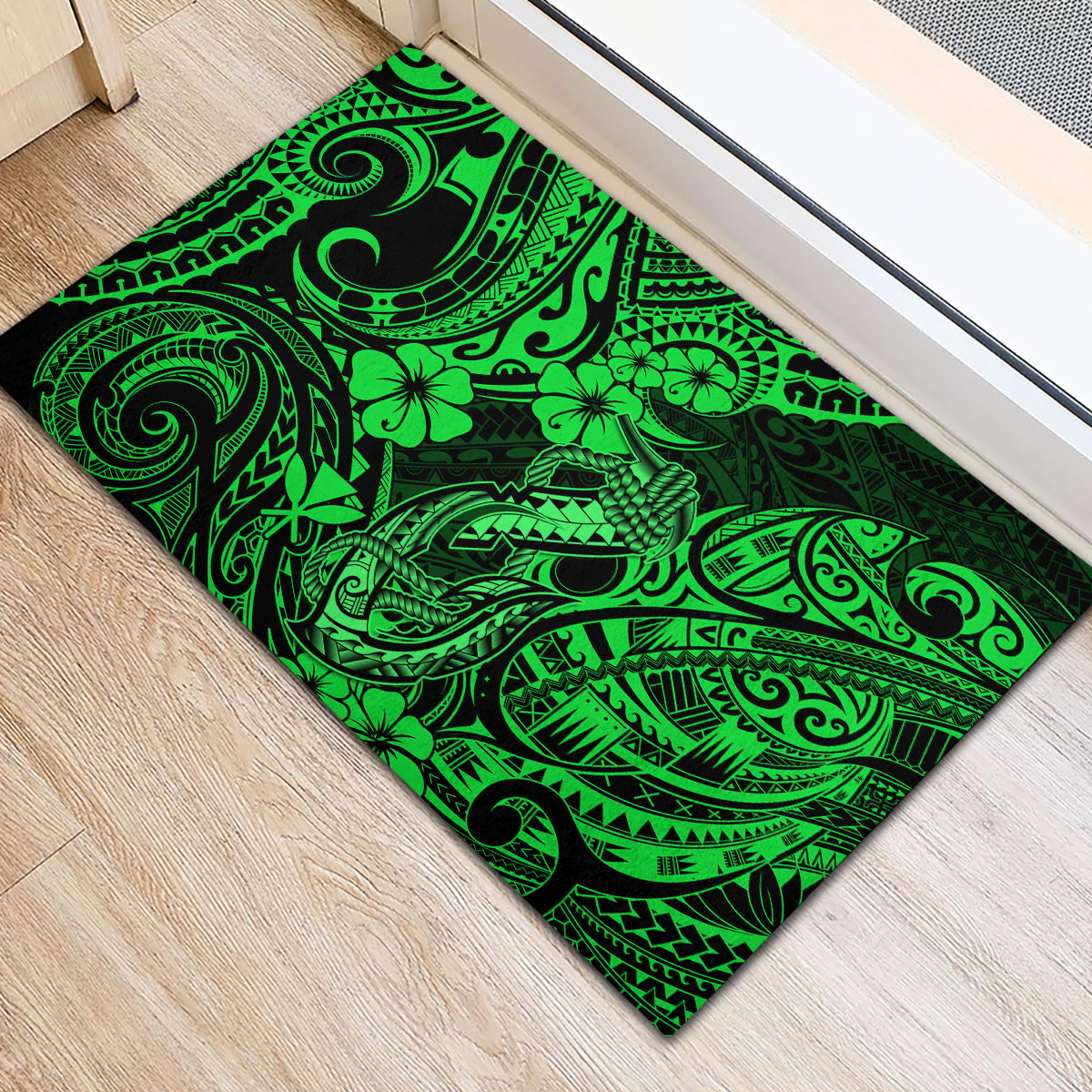 Hawaii Fish Hook Rubber Doormat Polynesian Pattern Green Version LT01 - Polynesian Pride