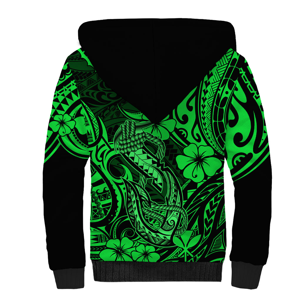 Hawaii Fish Hook Sherpa Hoodie Polynesian Pattern Green Version LT01 - Polynesian Pride