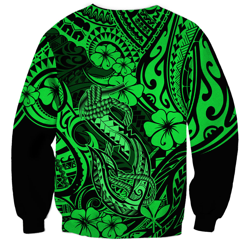 Hawaii Fish Hook Sweatshirt Polynesian Pattern Green Version LT01 - Polynesian Pride