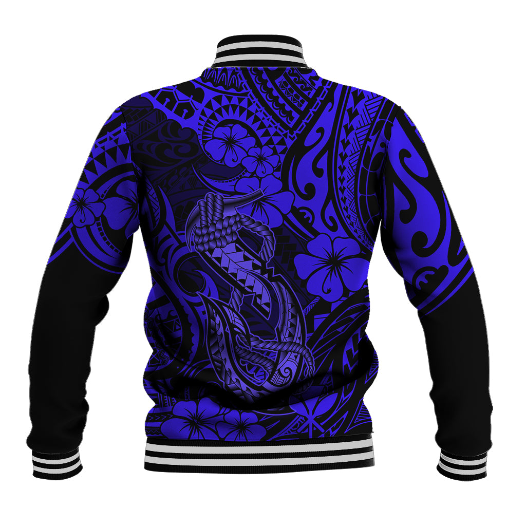Hawaii Fish Hook Baseball Jacket Polynesian Pattern Navy Blue Version LT01 - Polynesian Pride