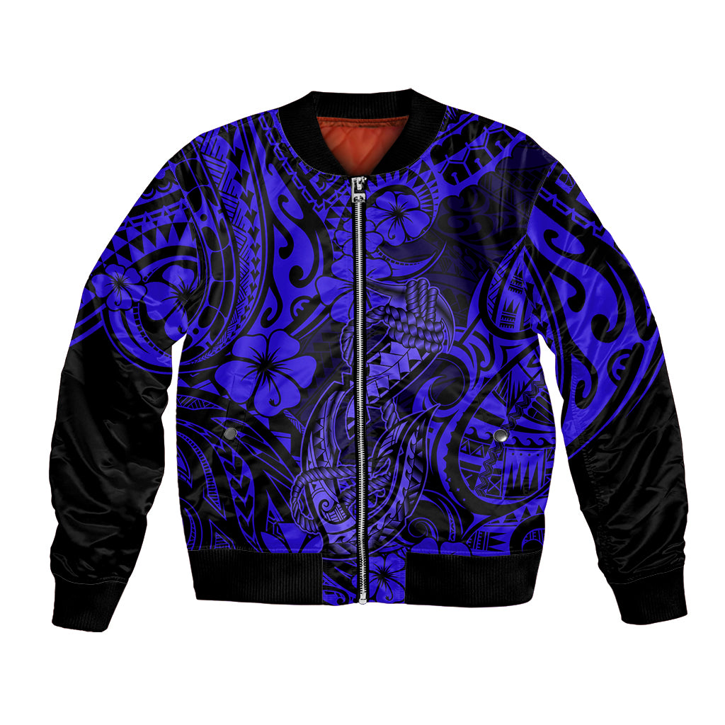 Hawaii Fish Hook Bomber Jacket Polynesian Pattern Navy Blue Version LT01 Unisex Blue - Polynesian Pride