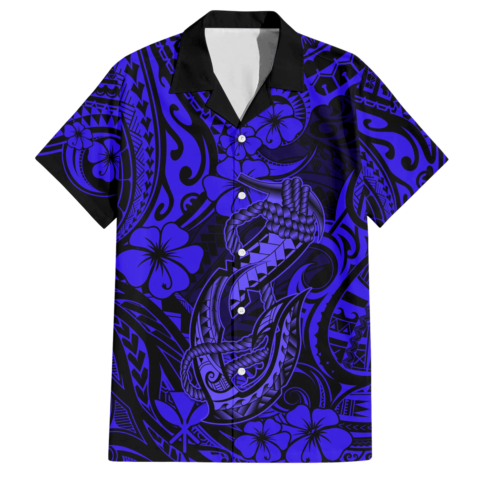 Hawaii Fish Hook Hawaiian Shirt Polynesian Pattern Navy Blue Version LT01 Blue - Polynesian Pride
