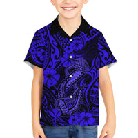 Hawaii Fish Hook Kid Hawaiian Shirt Polynesian Pattern Navy Blue Version LT01 Kid Blue - Polynesian Pride